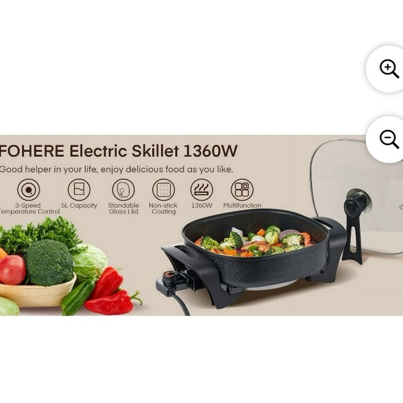 New Electric Skillet with Glass Lid - Black - Picture 5 of 8